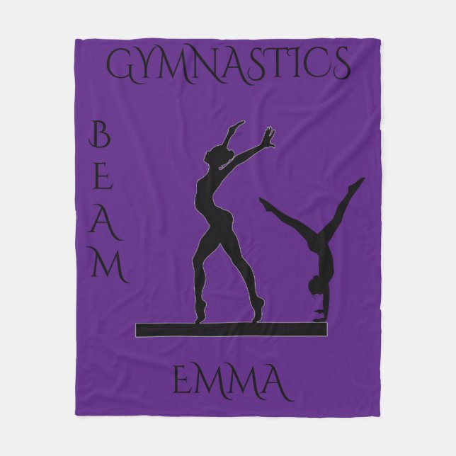 Gymnastics fleece blanket with personalised name. (Front)