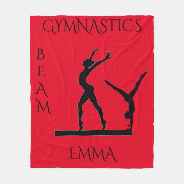 Gymnastics fleece blanket with personalised name. (Front)