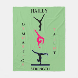 Gymnastics fleece blanket with personalised name.