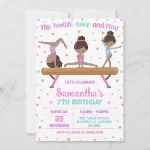 Gymnastics Flip Tumble Jump Birthday Invitation