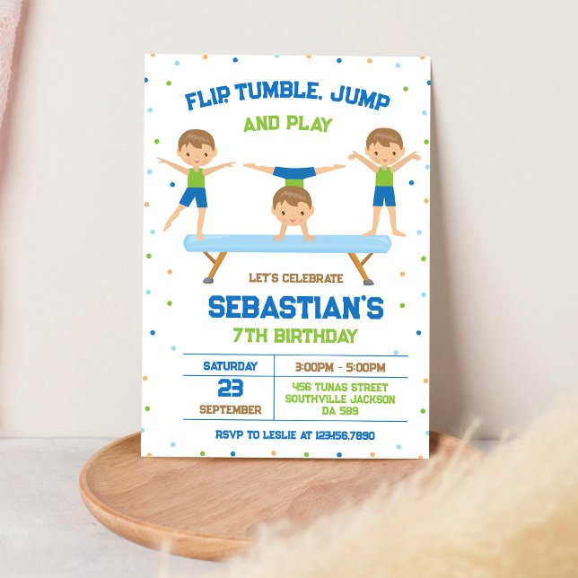 Gymnastics Flip Tumble Jump Birthday Invitation (Creator Uploaded)