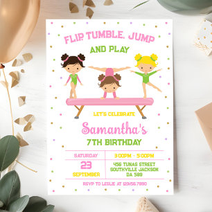 Gymnastics Flip Tumble Jump Birthday Invitation