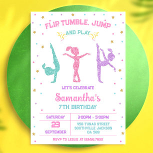 Gymnastics Flip Tumble Jump Birthday Invitation