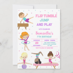 Gymnastics Flip Tumble Jump Birthday Invitation