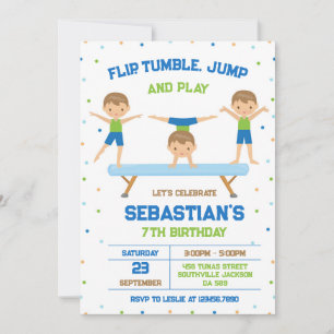 Gymnastics Flip Tumble Jump Birthday Invitation