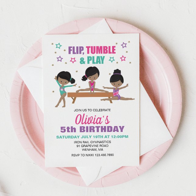 Gymnastics Flip Tumble & Play Birthday Invitation (Creator Uploaded)