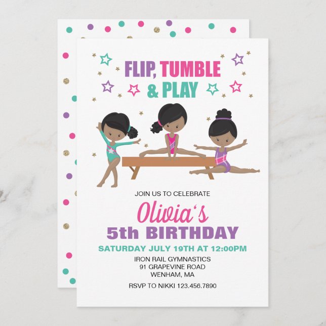 Gymnastics Flip Tumble & Play Birthday Invitation (Front/Back)