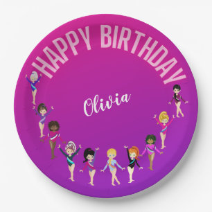Gymnastics Friends "Happy Birthday" Pink Purple  Paper Plate
