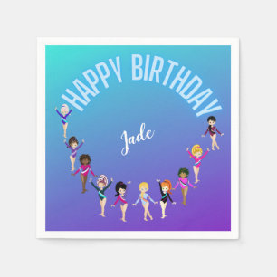 Gymnastics Friends "Happy Birthday" Turquoise   Napkin