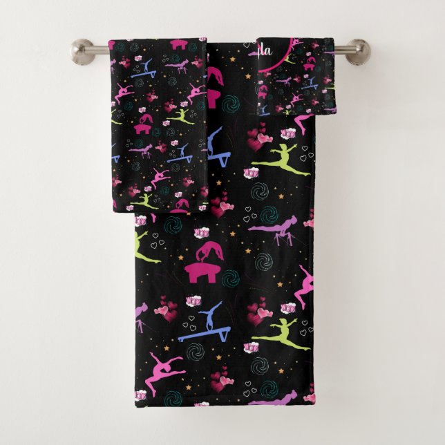 Gymnastics Fun Print Monogrammed 3 Piece  Bath Towel Set (Insitu)