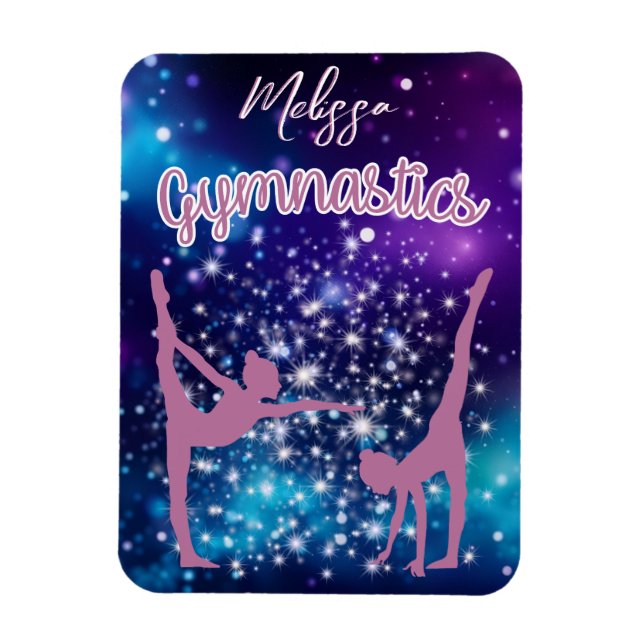 Gymnastics Galaxy Purple Turquoise Personalised Magnet (Vertical)