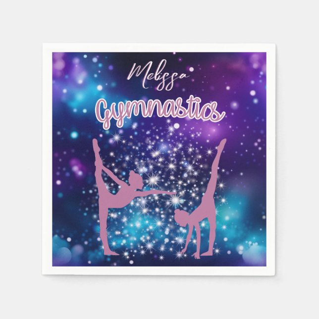 Gymnastics Galaxy Purple Turquoise Personalised Napkin (Front)