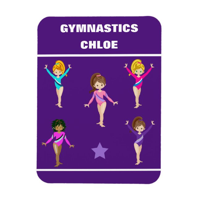 GYMNASTICS GIFT WITH 5 GYMNASTS PERSONALIZED MAGNET (Vertical)