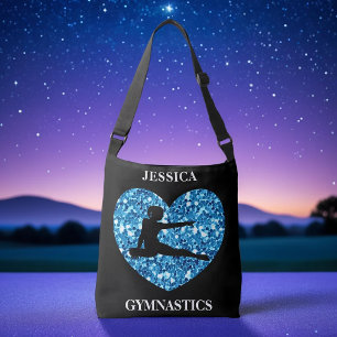 Gymnastics Girl Black with Teal Sequin Heart Crossbody Bag