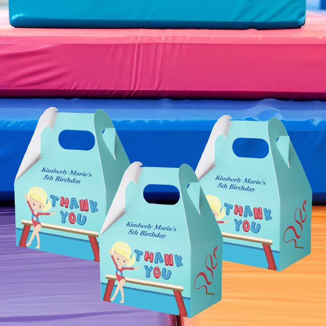 Gymnastics Girl Cute Blonde Gymnast Birthday Party Favour Box (Creator Uploaded)