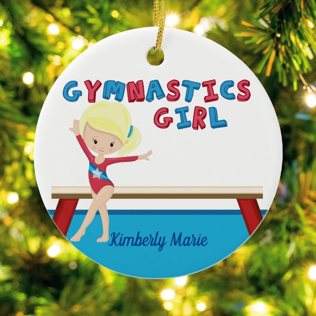 Gymnastics Girl Cute Blonde Gymnast Personalised Ceramic Tree Decoration (Creator Uploaded)