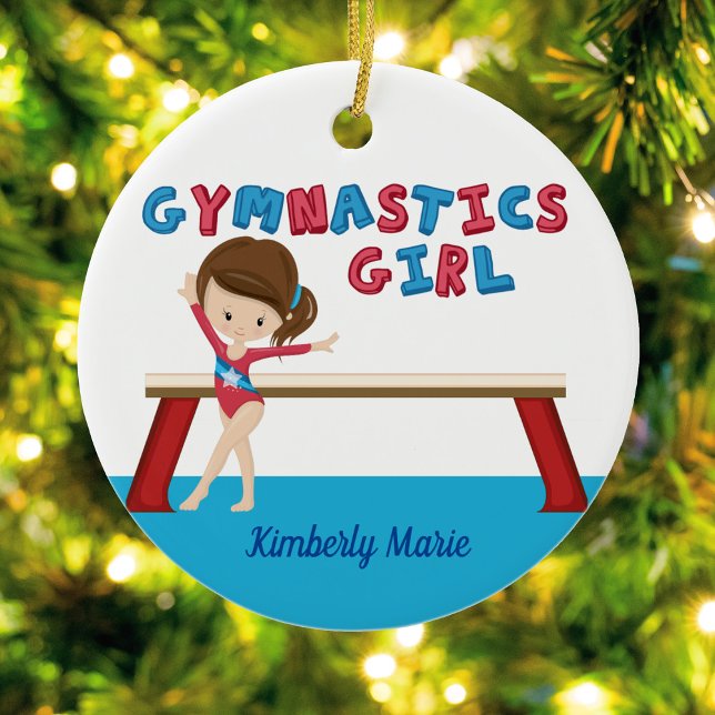 Gymnastics Girl Cute Blue Monogram Gymnast Ceramic Tree Decoration (Creator Uploaded)