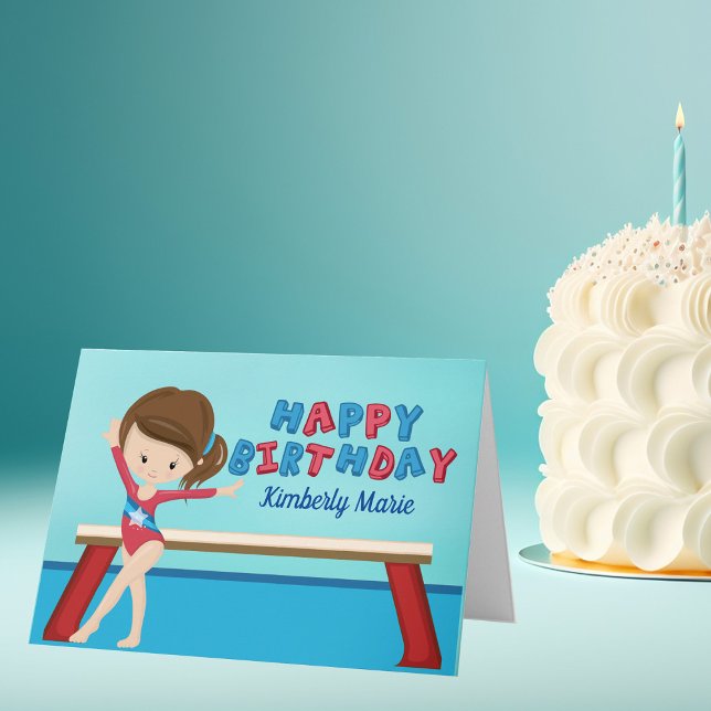 Gymnastics Girl Cute Gymnast Custom Happy Birthday Card (Creator Uploaded)