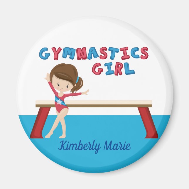 Gymnastics Girl Cute Personalised Gymnast Beam Magnet (Front)