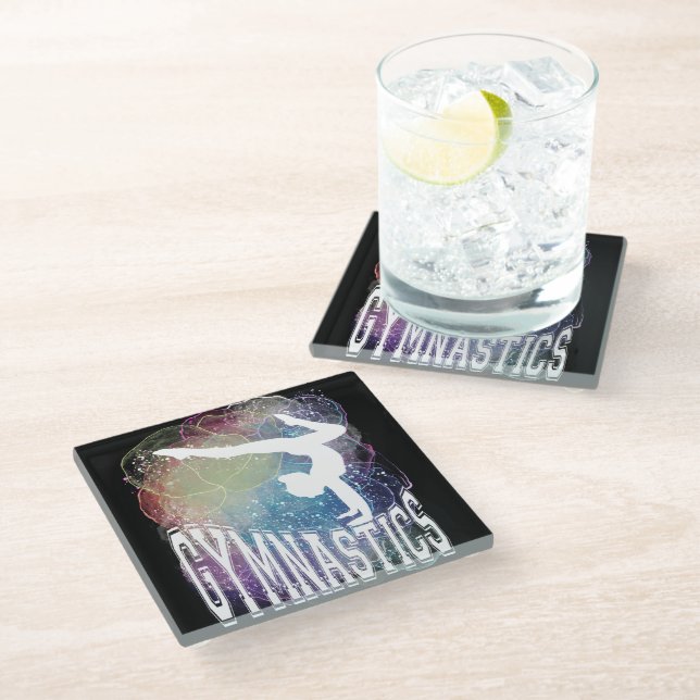 Gymnastics Girl Handstand Watercolor Glass Coaster (Angled)