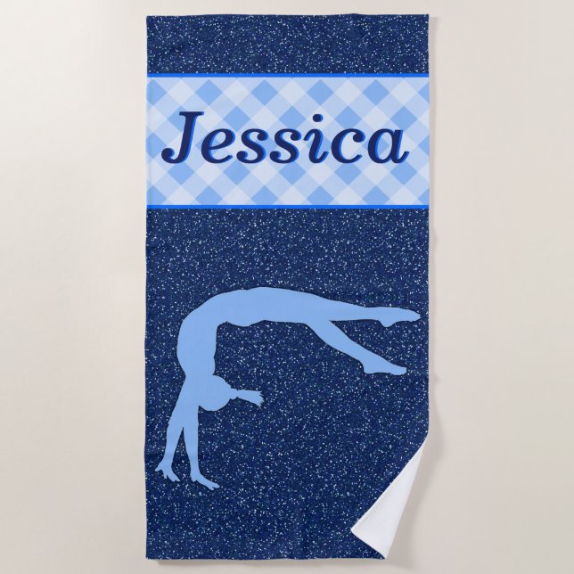Gymnastics Girl Light Blue Dark Blue Beach Towel (Front)