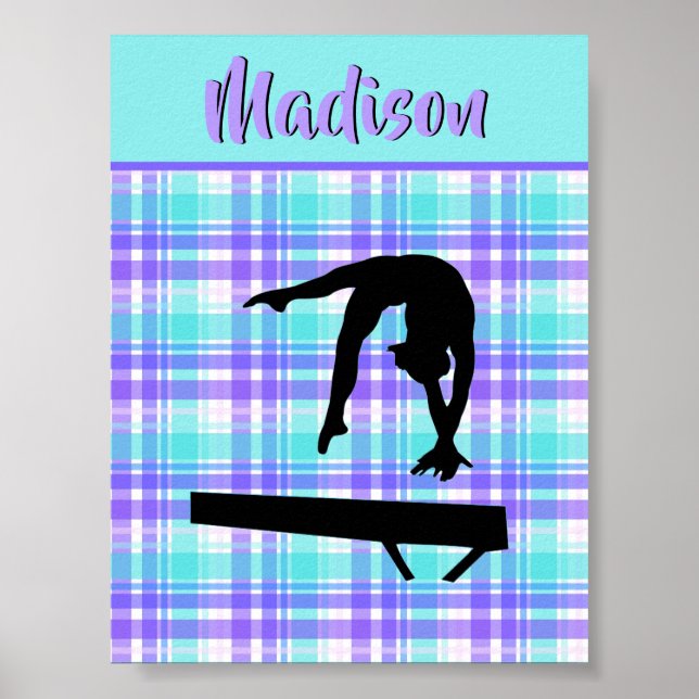 Gymnastics Girl Lilac Purple and Aqua Personalised Poster (Front)