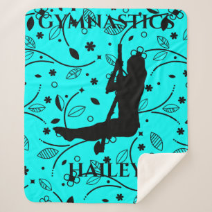 GYMNASTICS GIRL ON ROPES TEAL BLANKET. SHERPA BLANKET