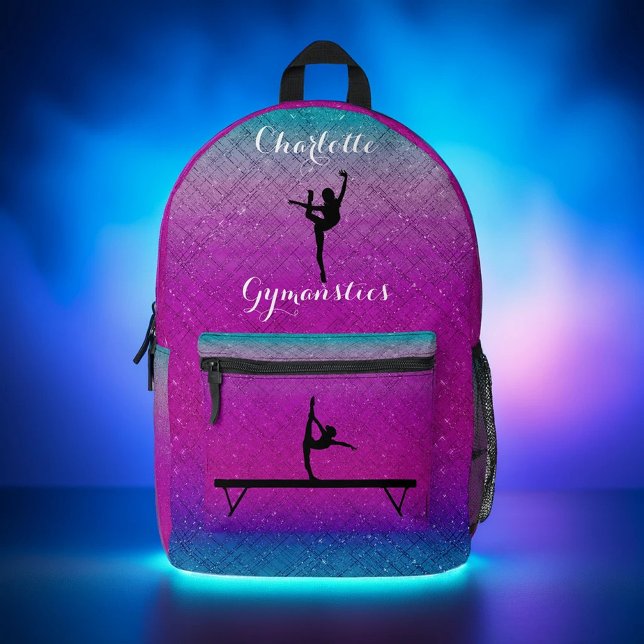 Gymnastics Girl Purple Blue Ombre Printed Backpack (Creator Uploaded)