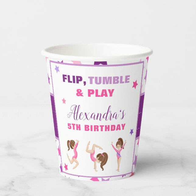 Gymnastics Girl Stars Birthday Party Paper Cups (Front)