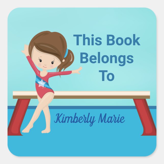 Gymnastics Girl This Book Belongs To Custom Kids Square Sticker (Front)