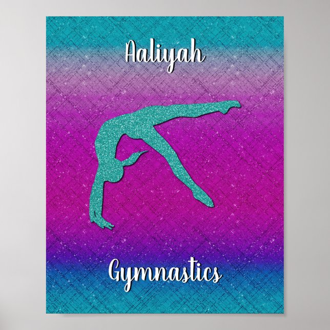 Gymnastics Girl Turquoise Magenta Ombre Poster (Front)