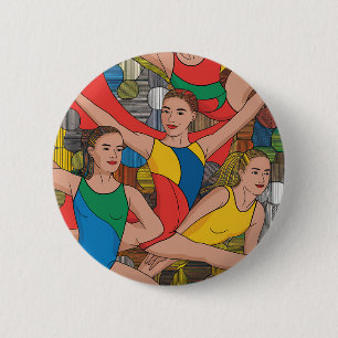 Gymnastics Girls Acro Dancers colourful pattern 6 Cm Round Badge