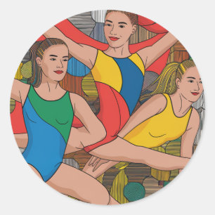 Gymnastics Girls Acro Dancers colourful pattern Classic Round Sticker