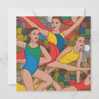 Gymnastics Girls Acro Dancers colourful pattern Invitation