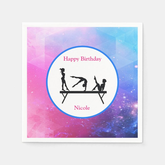 Gymnastics Girls Birthday Pink & Blue Napkins (Front)