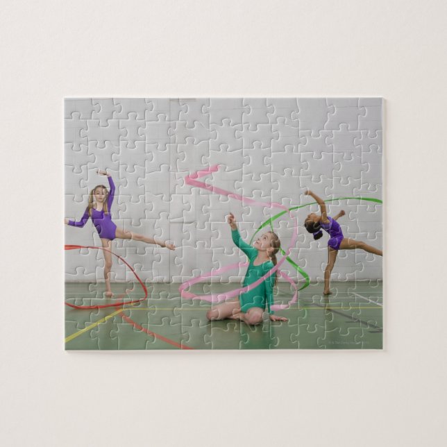 Gymnastics girls dancing with ribbons jigsaw puzzle (Horizontal)