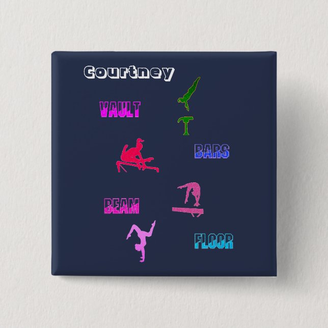 Gymnastics Girls Events Button with Her Name (Front)