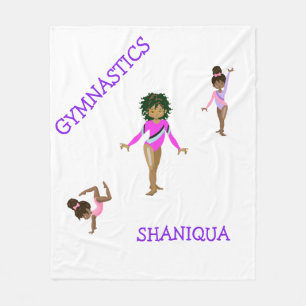 Gymnastics Girl's on a WHITE personalised Fleece Blanket