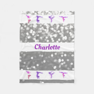 Gymnastics Girls Personalised Name Bokeh Lights Fleece Blanket