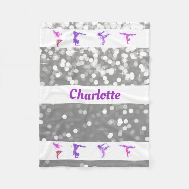 Gymnastics Girls Personalised Name Bokeh Lights Fleece Blanket (Front)