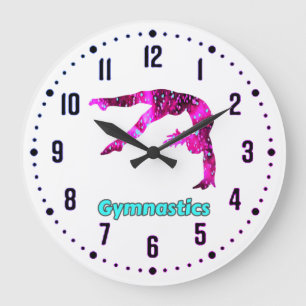 Gymnastics Girls Pink / Turquoise Handspring  Large Clock