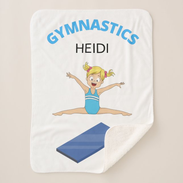 Gymnastics girls Sherpa blanket personalised. (Front)