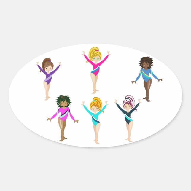 Gymnastics girl's stickers with 6 gymnast (Front)
