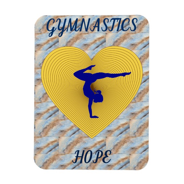 Gymnastics gold heart with gymnast  magnet (Vertical)