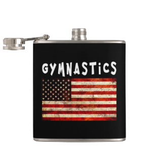 Gymnastics Grunge American USA Flag Hip Flask