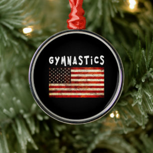 Gymnastics Grunge American USA Flag Metal Tree Decoration