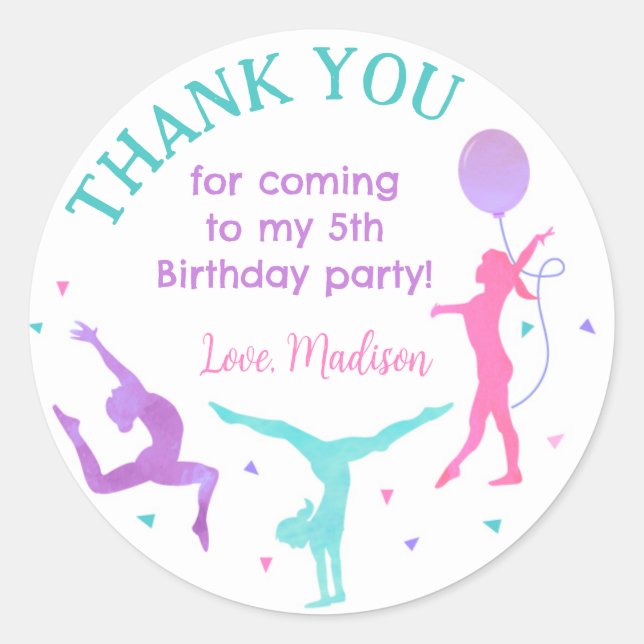 Gymnastics Gymnast Birthday Favour Stickers Labels (Front)