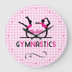 Gymnastics Gymnast Figures Cute Pink Personalised Large Clock