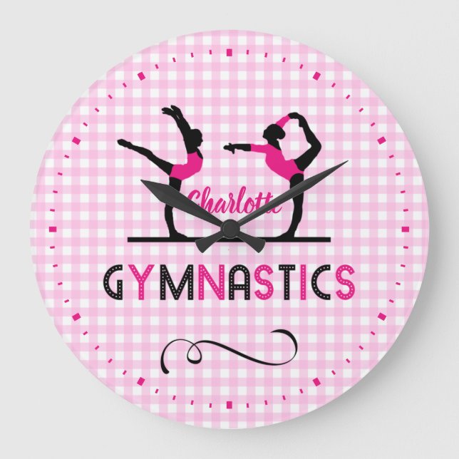 Gymnastics Gymnast Figures Cute Pink Personalised Large Clock (Front)