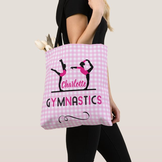 Gymnastics Gymnast Figures Cute Pink Personalised Tote Bag (Close Up)